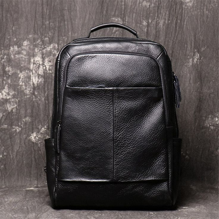 Vintage Genuine Leather Men's Backpack - Scraften Casual Business Backpack In Soft Leather, Casual Soft Leather Backpack For Business, Large Capacity Black Leather Backpack, Casual Leather Backpack For Business, Black Leather Large Capacity Backpack, Black Leather Backpack Soft Leather, Black Soft Leather Business Backpack, Black Leather Softback Backpack, Black Leather Softback Shoulder Bag