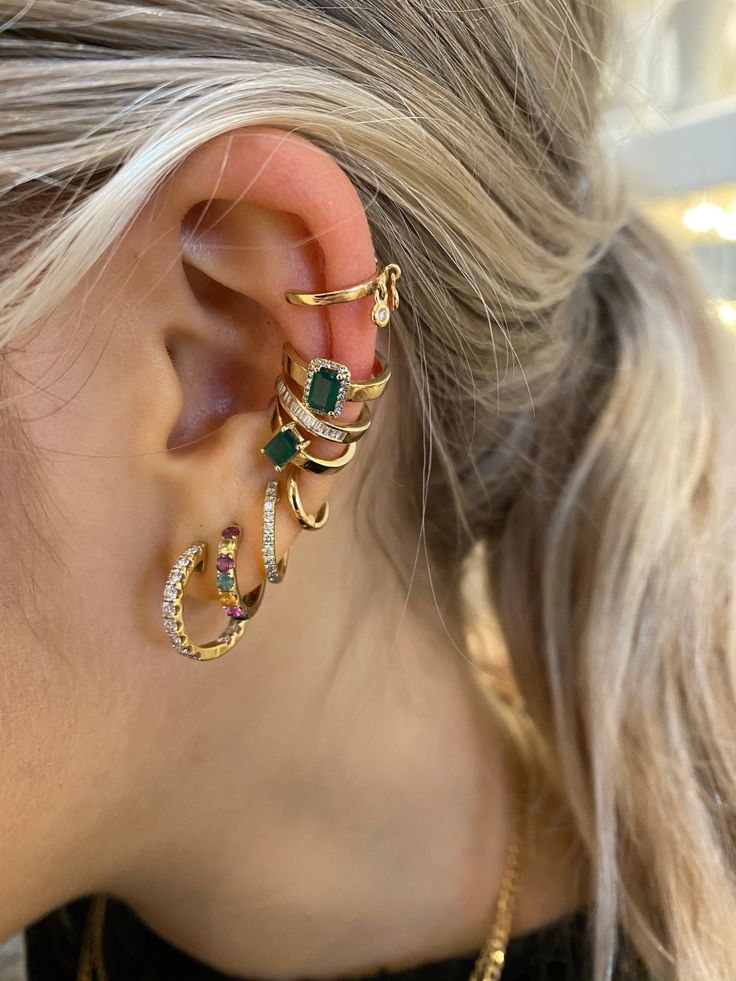 14K Gold Diamond Emerald Ear Cuff Ear Cuffs Gold Indian, Fashion Black Women, Jewelry Wishlist, Gold Everything, All That Glitters Is Gold, Ear Stack, Jewelry Aesthetic, Jewelry Style, Black Women Fashion