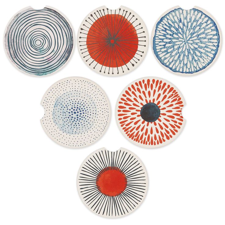 six plates with different designs on them