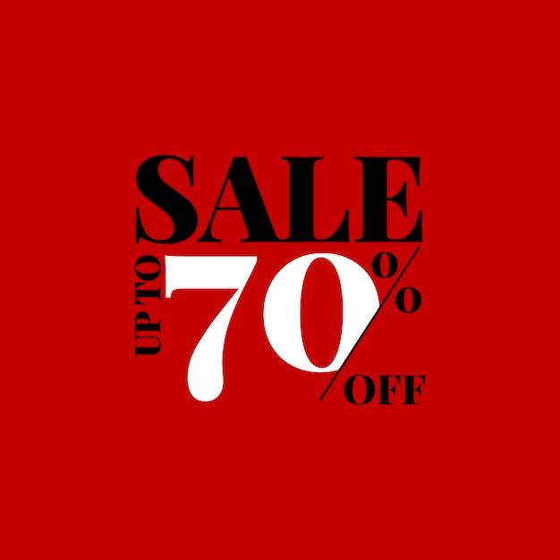 the sale up to 70 % off with this red background is featured in black and white