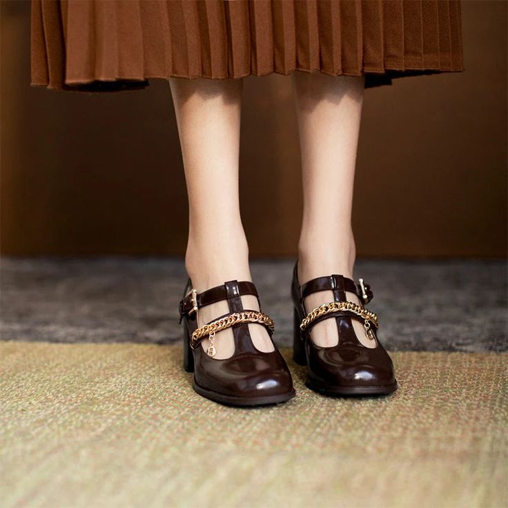 Tavimart Dark brown Mary Jane shoes Elegant vintage single shoes Retro Brown Heels With Block Heel, Brown High Heel Mary Janes For Formal Occasions, Formal Brown High Heel Mary Janes, Vintage Mary Janes With Round Toe For Formal Occasions, Vintage High Heel Leather Shoes For Fall, Vintage Low Heel Leather Shoes For Fall, Vintage Leather Low Heel Shoes For Fall, Vintage Leather Shoes With Low Heel For Fall, Vintage Round Toe Heels For Fall