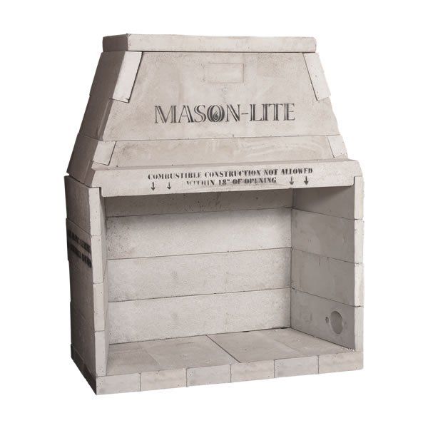 a stone fireplace with the name mason - lite written on it's side