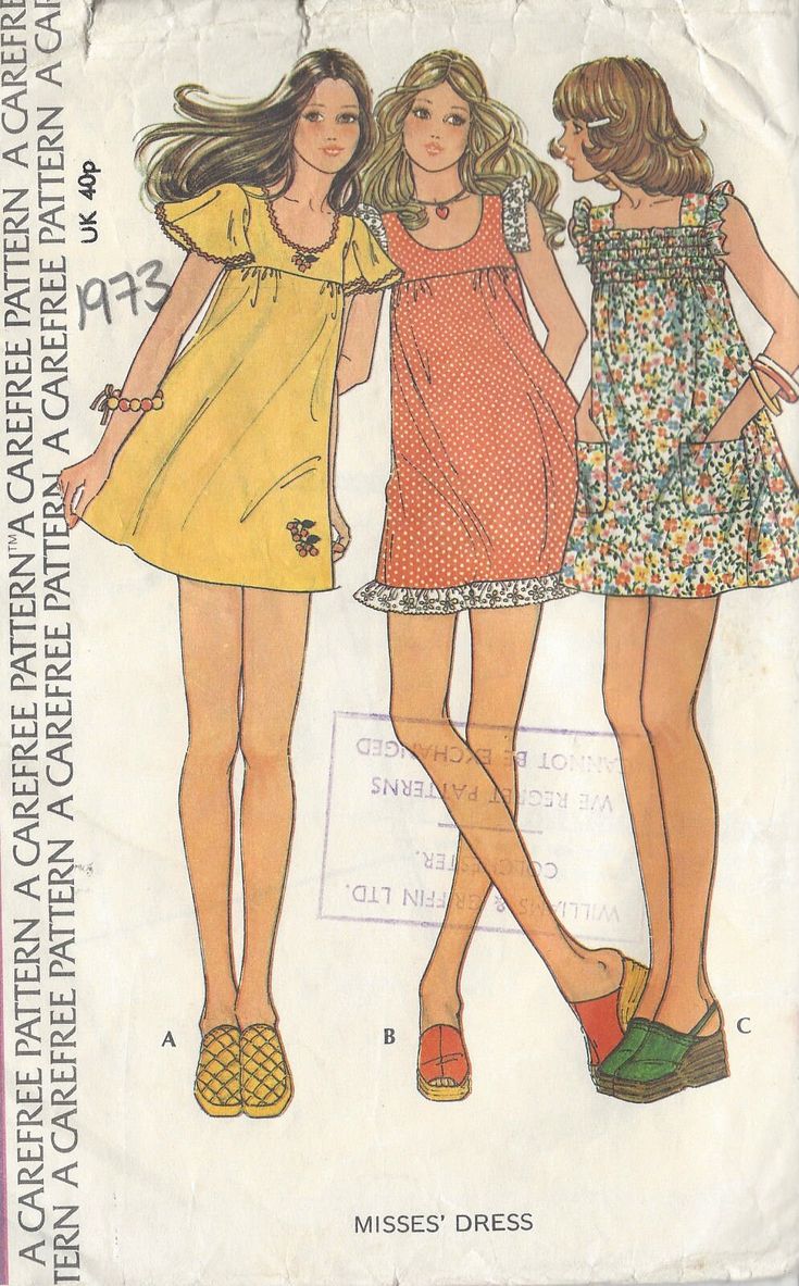 ~ Circa/Date:  1973 ~ Details:   Three style variation DRESS  ~ Size/Measurements (Inches):     ~ Size: 12     ~ BUST: 34″     ~ Waist: 26 1/2″      ~ Hip: 36″ ~ Please Note: ~ You are buying a 'Professional Reproduced' copy of this sewing pattern. Copied from the original sewing pattern. Produced in Full Scale Pattern Pieces ready to cut with full instructions included. Reproduced on high quality 50 gm paper with black ink, durable and easier for reuse. Printed by a Professional Printing Company.   ~ With this product comes an accompanying 'Booklet' and inside the Booklet it includes: ~ A 2-page Instructions and Illustrations on 'How to Adjust Your pattern to your Personal Measurement.' ~ Personal Measurement Chart ~ Body Form Illustrations ~ Fitting Checklist ~ Metric Equivalency Chart ~ 70s Mode, Patron Vintage, Vintage Dress Patterns, Dress Pockets, Couture Mode, Retro Mode, 1970s Fashion, Vestidos Vintage, Couture Vintage