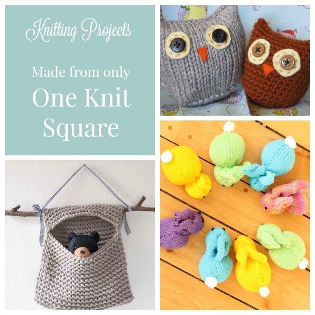 knitted items are displayed with the words knitting projects made from only one knit square