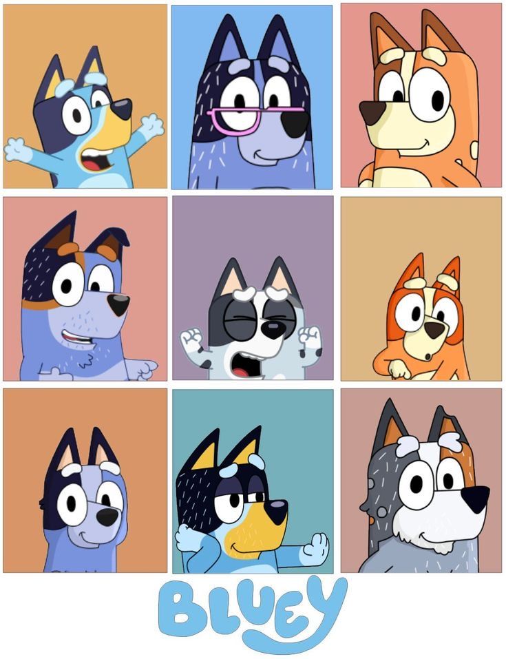 an image of many different cartoon dogs in squares with the words busy on it's side