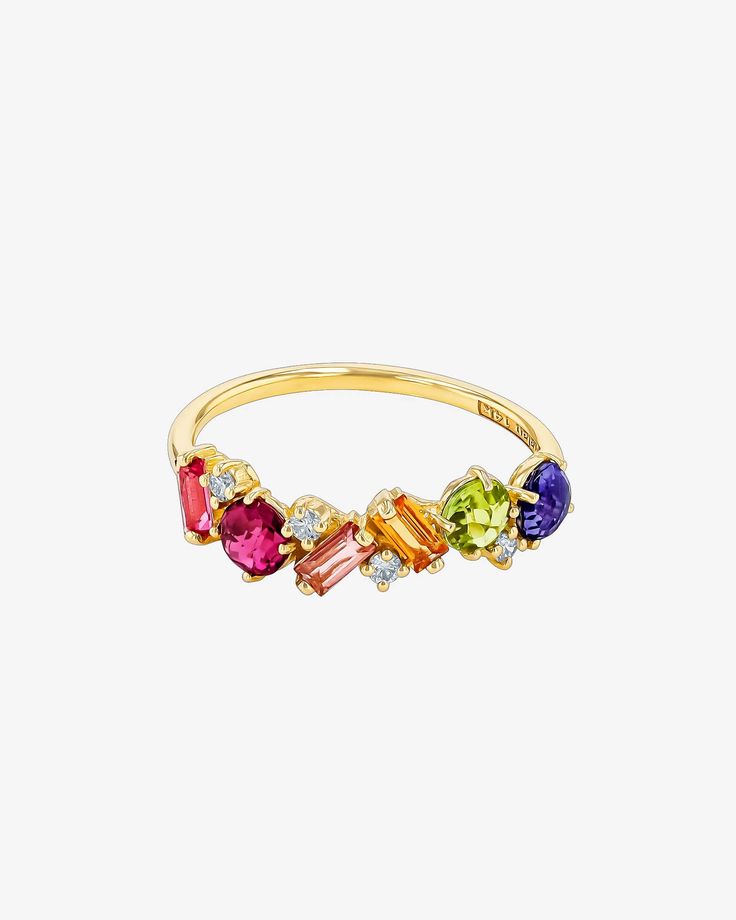 Kalan By Suzanne Kalan Amalfi Blend Rainbow Half Band in 14k yellow gold Diamond Top, Pretty Jewelry Necklaces, Rainbow Gemstones, Bar Studs, Pink Topaz, Eternity Band Ring, Diamond Bar, Pretty Jewelry, Wedding Vibes