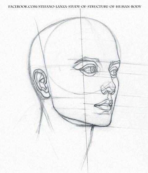 a drawing of a man's face with lines on the forehead and headband