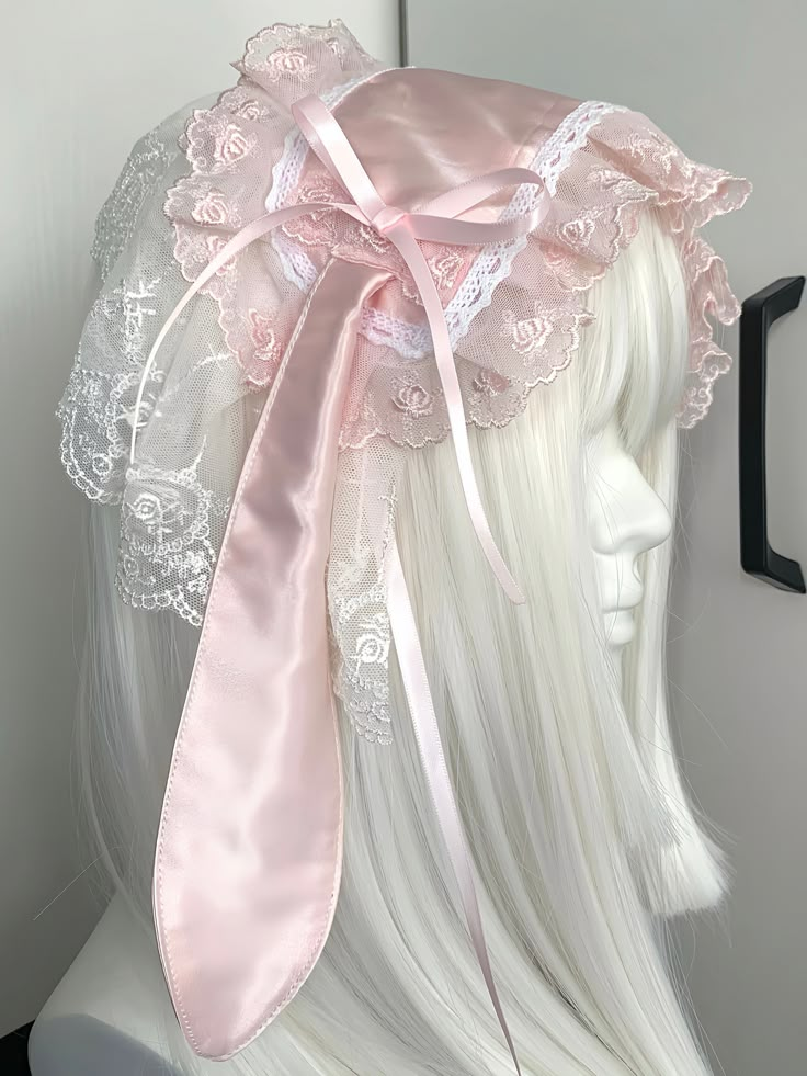 Get trendy with Handmade Pink Bunny Hat Headband -  available at Peiliee Shop. Grab yours for $21.90 today! Cutecore Accessories, Vanny Aesthetic, Pink Bunny Hat, Lace Hairband, Bunny Headband, Gothic Princess, Handmade Bunny, Coquette Outfit, Princess Tea Party