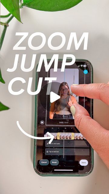 someone is taking a video on their phone with the zoom jump cut logo above them