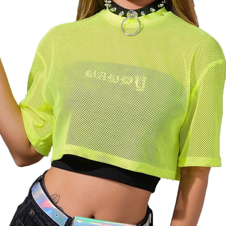 Material: Polyester See Size Chart Get festival-ready with our Green Fishnet Crop Top! A staple in Festival Clothing, perfect for rave apparel enthusiasts looking to stand out in the crowd. Y2k Style Mesh Crop Top For Summer, Fitted Fishnet Mesh Top For Spring, Y2k Style Crew Neck Mesh Top For Summer, Casual Mesh Fishnet Top, Casual Mesh Crop Top For Summer, Casual Green Mesh Top For Summer, Trendy Fishnet Mesh Tops, Casual Fishnet Mesh Top, Trendy Fishnet Tops For Summer