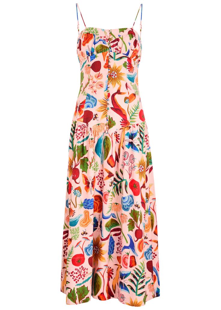 Find FARM RIO Bright Farm Printed Linen-blend Maxi Dress on Editorialist. Info & Care Farm Rio linen-blend dress Printed, strapless, detachable shoulder straps, pleated details at bust, faux button fastenings through front Concealed zip fastening at back; 55% linen, 45% viscose Machine wash; Size & Fit Length shoulder to hem: 47 inches/ 119.5cm; Midweight; Slim bodice, loose skirt Model is 5'10'/ 178cm and wears a size small Farm Rio Dress, Loose Skirt, Skirt Model, Farm Rio, Printed Linen, Floral Midi Dress, Printed Design, Resort Wear, Day Dresses