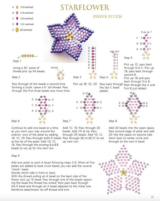 the instructions for starflower beading pattern