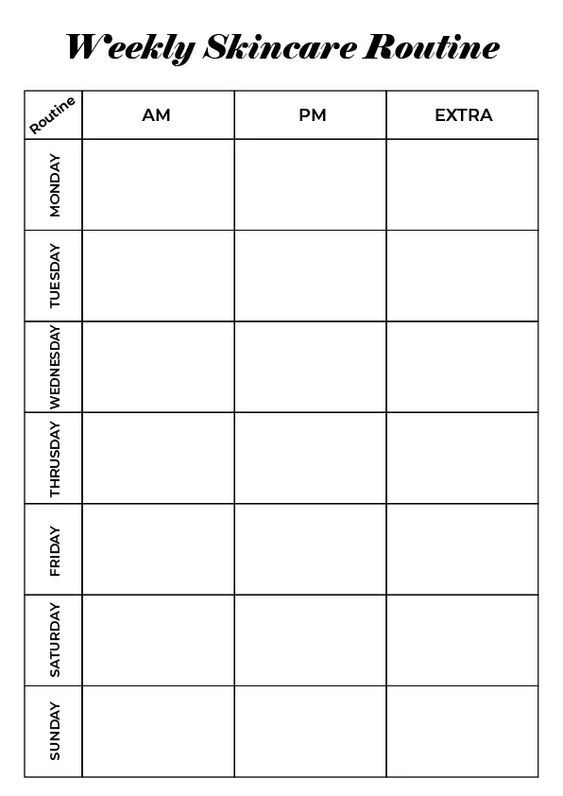 the weekly skin care routine is shown in this printable chart, which shows how to use