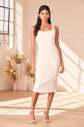 Chic White Dress - White Midi Dress - Bodycon Dress - Lulus White Bodycon Dress Outfit Casual, Bodycon Dress Outfit Casual, White Bodycon Dress Outfit, Bodycon Dress Outfit, White Midi Dress Bodycon, Nothing Fancy Just Love, The Great Pretender, Dress Outfit Casual, Great Pretender