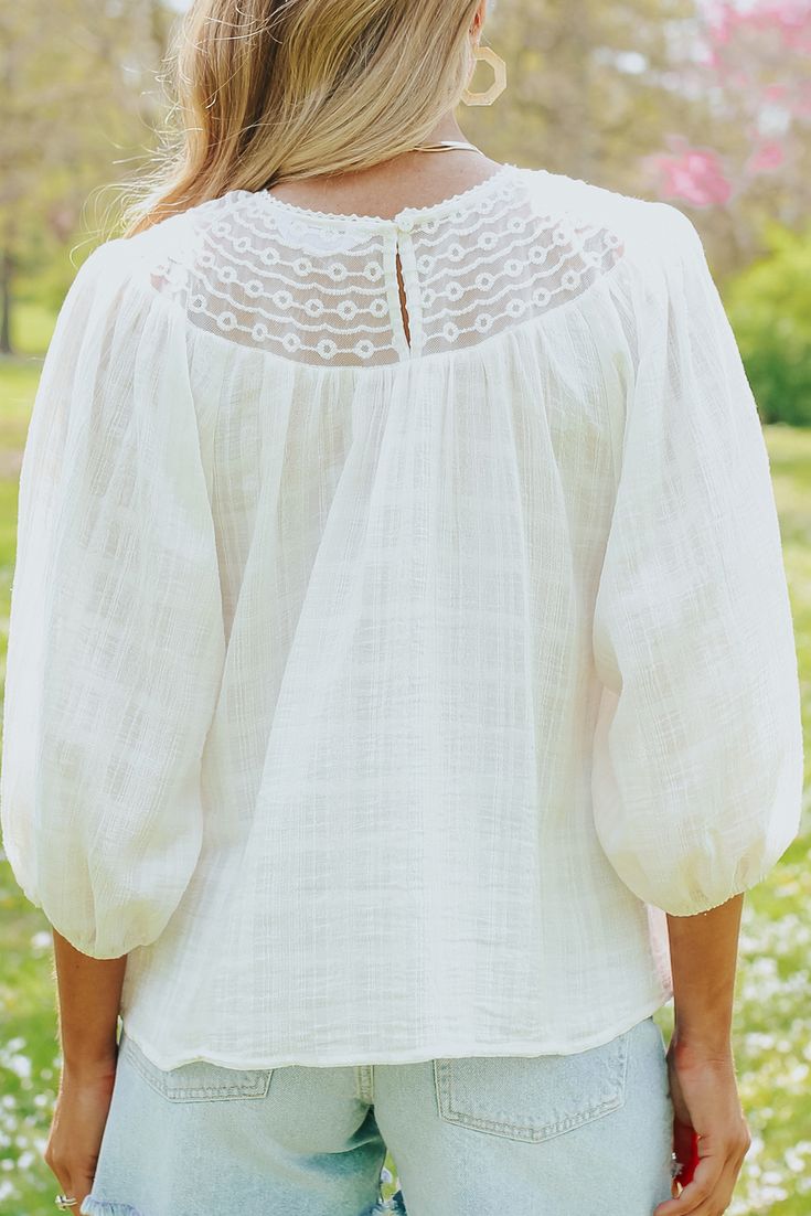 White Textured Lace Contrast Ruched Blouse Ruched Blouse, Shift Pattern, Lace Neckline, Summer Color, White Texture, Lace Design, Lace Sleeves, Club Dresses, Limited Stock