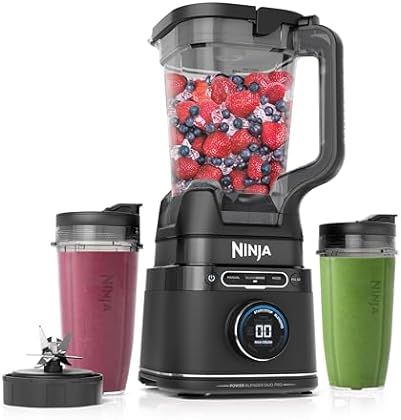 the ninja blender is full of fruit and vegetables