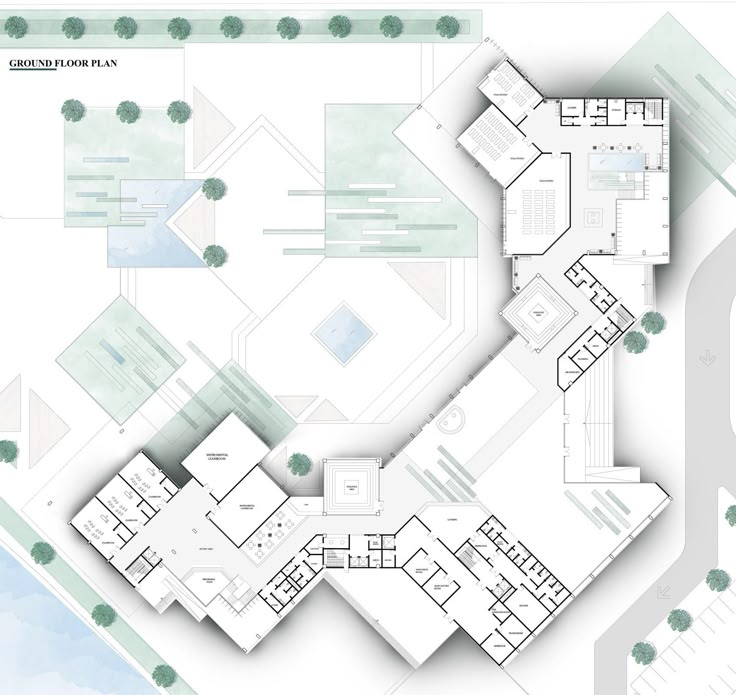 an aerial view of the floor plan of a house with multiple floors and lots of windows