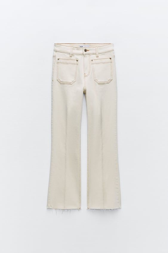 HIGH-WAISTED MINI FLARE JEANS Z1975 - Ecru | ZARA United States Mini Flare Jeans, Professor Style, Ankle Stretches, Zara New, Fashion Vintage, Metal Buttons, High Waist Jeans, Vintage Leather, Flare Jeans