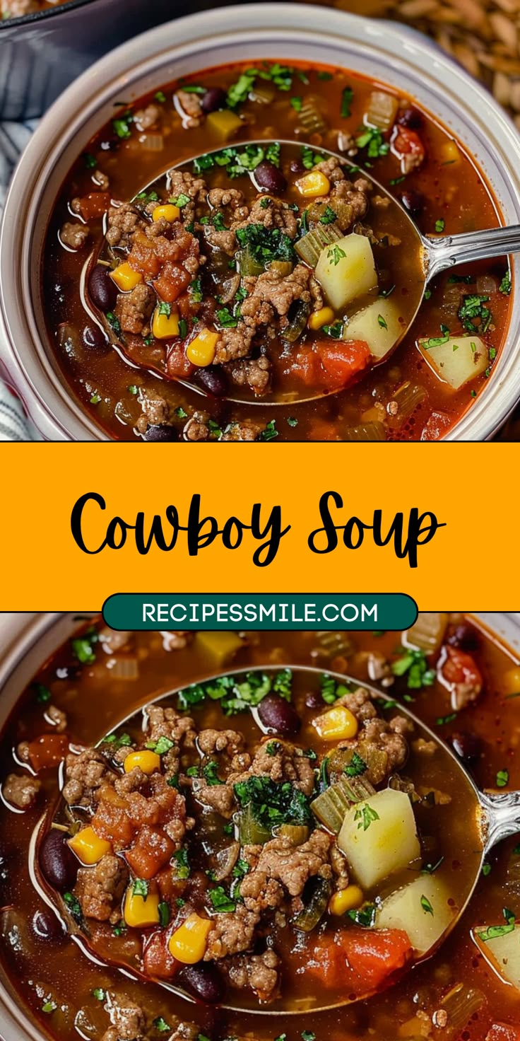 two bowls filled with beef and vegetable soup