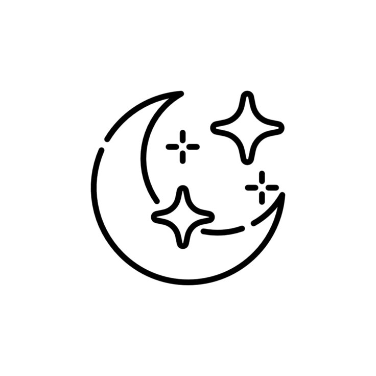 a black and white drawing of the moon with stars