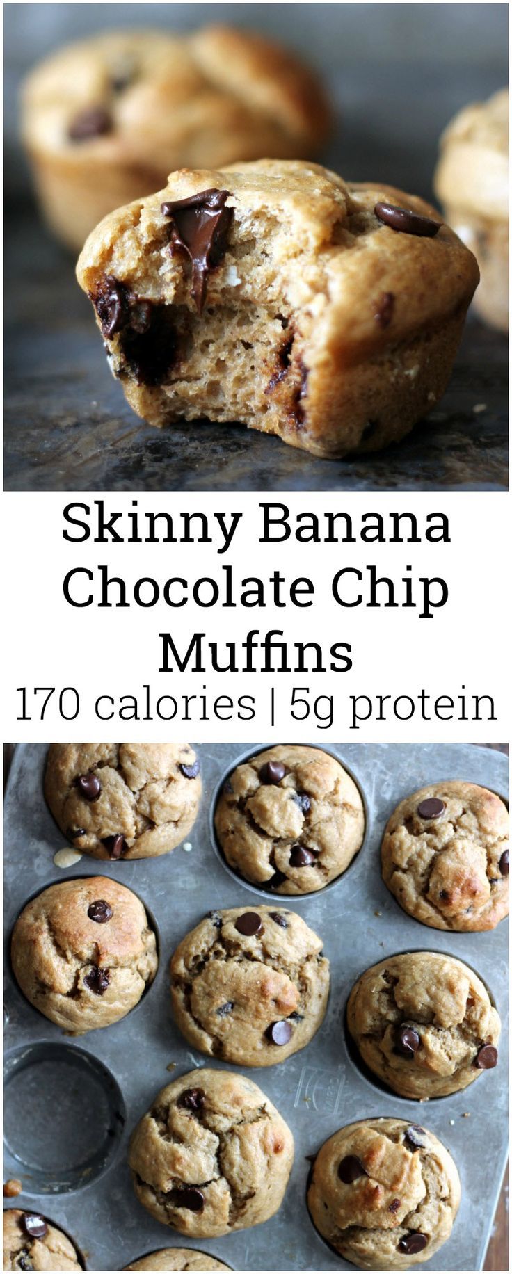 Almost fat free, healthy banana muffins with chocolate chips for a little indulgence. The greek yogurt adds protein and keeps the muffins moist. You'll love these! Banana Muffins With Chocolate Chips, Muffins With Chocolate Chips, Muffins With Chocolate, Healthy Banana Muffins, Banana Chocolate Chip Muffins, Healthy Banana, Banana Chocolate, Think Food, Banana Chocolate Chip