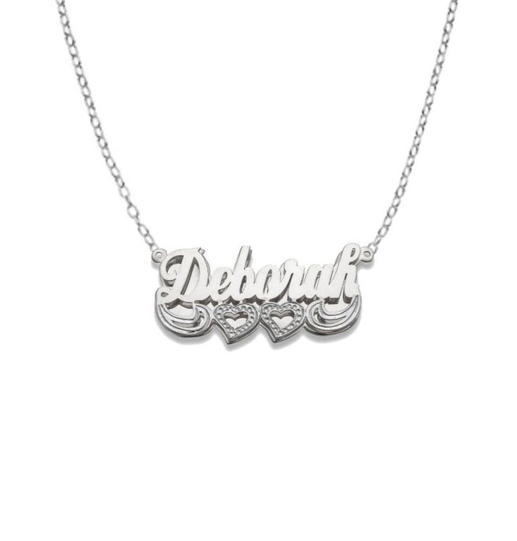 "This Necklace is a great present for everyone! It's a customized necklace. You can add name or any word. The necklace is going with rolo chain (16\", 18\", 20\"). The approximate weight is: - 6gr in Large size - 5gr in Small size The nameplate necklace available in 2 sizes: - 45mm (1.75\") length x 17mm (0.60\") height - 35mm (1.30\") length x 15mm (0.50\") height  Order this perfect personalized necklace today!" Engraved Custom Nameplate Necklace For Anniversary, Valentine's Day Custom Engraved Nameplate Necklace, Silver Sterling Silver Heart Necklace, Silver Engraved Nameplate Necklaces, Sterling Silver Necklace With Custom Name In Silver, Sterling Silver Custom Name Necklace In Silver, Sterling Silver Necklace With Custom Name, Valentine's Day Nameplate Necklace With Hallmark, Engraved White Gold Custom Nameplate Necklace