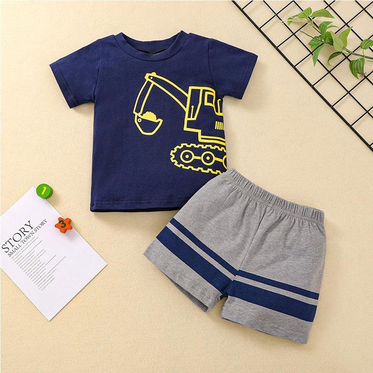 Baby Boy Vehicle Pattern Suit T-Shirt & shorts - PrettyKid Son Clothes, Shirt And Shorts, Clothing Manufacturer, Summer Suits, Boys Top, Pants Length, T Shirt And Shorts, Boys Clothes Style, Kids Fashion Boy