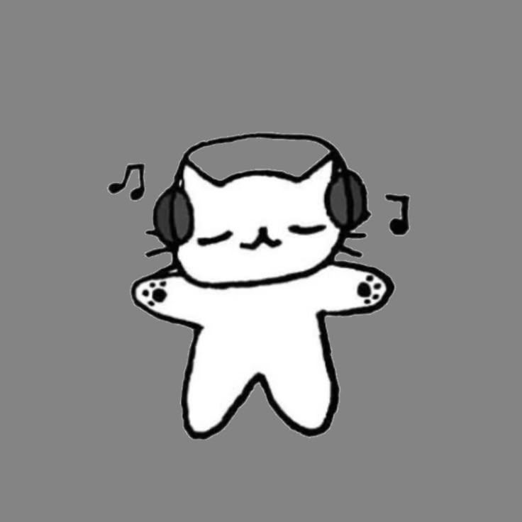 a cat with headphones and music notes