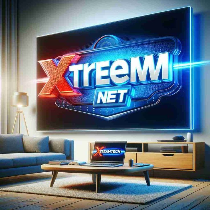 the xtrem logo is displayed on a wall above a couch