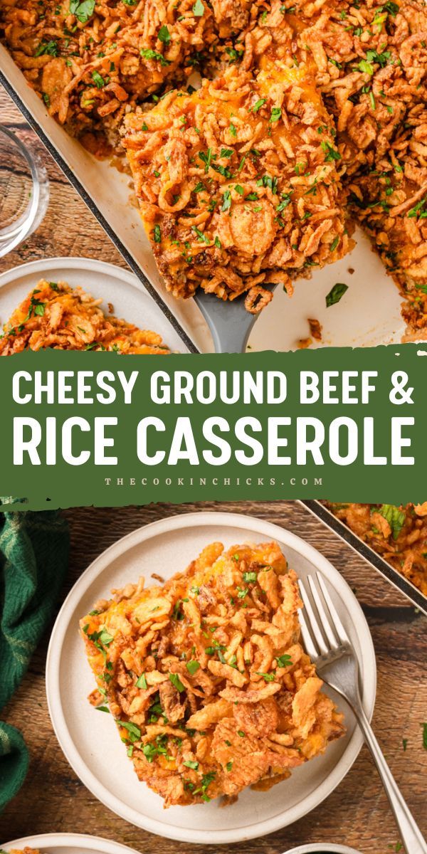 Looking for a delicious and easy dinner recipe? This Cheesy Ground Beef and Rice Casserole is sure to be a family favorite. With a few simple ingredients, you can have a comforting and satisfying meal on the table in no time! Save and pin this to Easy Family Friendly Recipes! Cheesy Ground Beef And Rice, Ground Beef And Rice Casserole, Chicken Bacon Ranch Bake, Beef And Rice Casserole, Cheesy Ground Beef, Chicken Stuffing Casserole, Quick And Easy Weeknight Dinners, Ground Beef Rice, Ground Beef And Rice