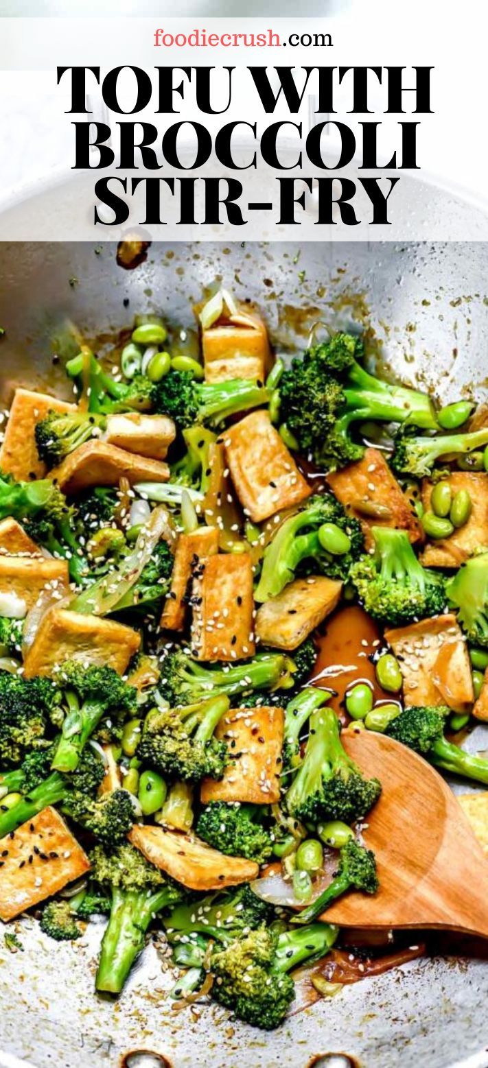 broccoli and tofu stir fry in a pan