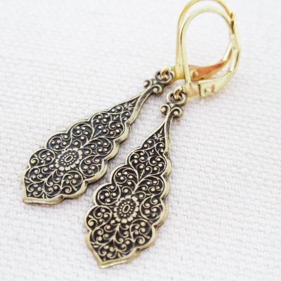 Gold Art Deco Style Earrings, Ornate Drop Earrings, Art Nouveau Style Jewelry, Wedding Jewelry, Bridal Jewelry, Bridesmaids Gift, Dangling #BridesmaidsGift #LongDropEarrings #DanglingEarrings #ArtDecoEarrings #LongEarrings #ArtDecoJewelry #ArtNouveauEarring #ArtNouveau #UniqueEarrings #GiftsForHer October Birthstone Jewelry, Earrings Art, Pumpkin Earrings, Gold Art Deco, Jewelry Bridal, Art Nouveau Style, Holiday Jewelry, Opal Earrings, Gold Art