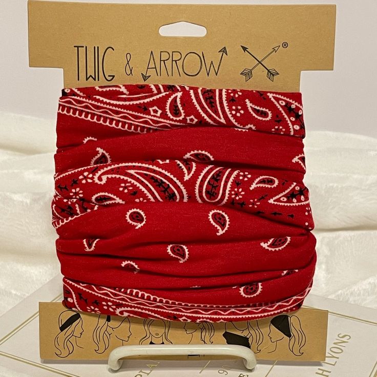 This Cute Bandana Pattern Scarf Can Be Worn Six Different Ways As Shown On The Packaging. Red Bohemian Bandana For Spring, Bohemian Red Bandana For Spring, Adjustable Red Bandana, Red Casual Bandana For Summer, Casual Red Bandana For Summer, Adjustable Red Bandana For Summer, Red Bandana For Summer Festivals, Red Bohemian Bandana For Summer, Red Summer Festival Bandana