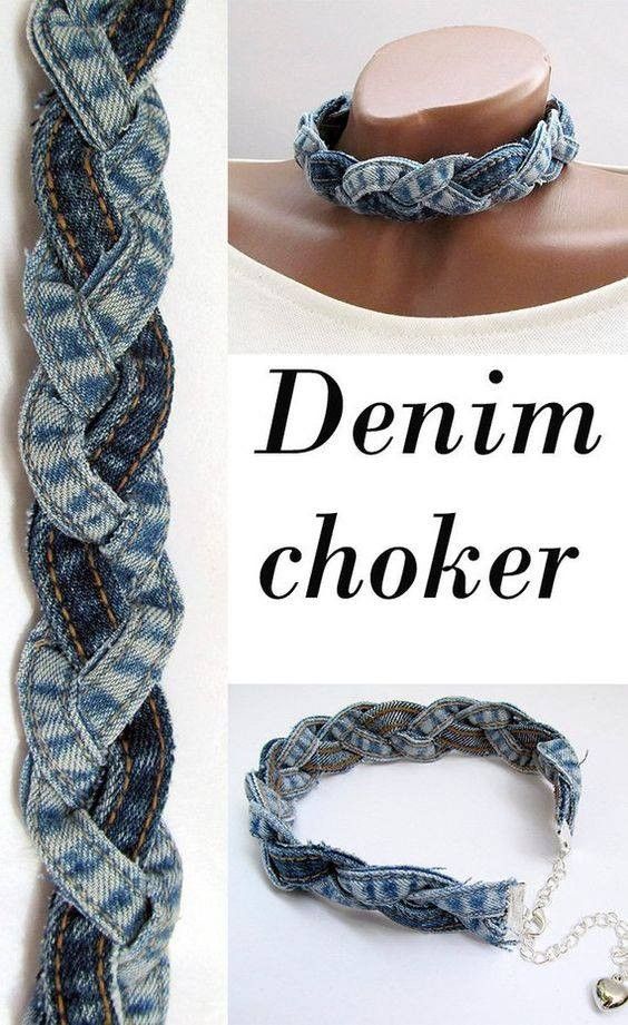 denim jewelry is displayed on a mannequin with chains attached to it and the words denim outers choker written below