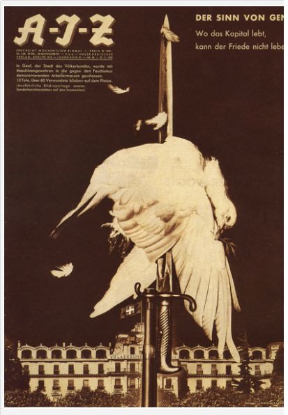 an old poster with a large bird on it's back