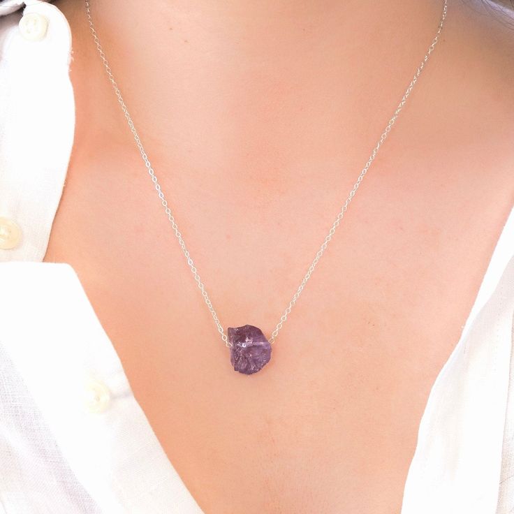 Amethyst in its most raw state. These stones come straight from Africa and their high-quality makes the Amethyst a pure clarity that can't be compared. This pendant necklace is the perfect gift for a February birthstone present, Christmas gift, or just snag it for yourself! (you deserve it♥) ♥ M A T C H I N G E A R R I N G S ♥ Find the matching Raw Amethyst earrings here: https://www.etsy.com/listing/707923896/amethyst-earrings-studs-february?ref=shop_home_active_12&pro=1&frs=1 *Message Amethyst Stone Necklaces For Gifts, Amethyst Stone Necklace For Gift, Amethyst Birthstone Crystal Necklace Gift, Amethyst Gemstone Crystal Necklace For Gift, Purple Fluorite Necklaces With Natural Stones, Lavender Amethyst Gemstones As A Gift, Purple Natural Stones Gemstones Perfect For Gifts, Purple Natural Stones Gemstones For Gift, Purple Natural Gemstones For Gift