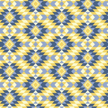 a blue and yellow geometric pattern with diamond shapes on the bottom, which is very similar to