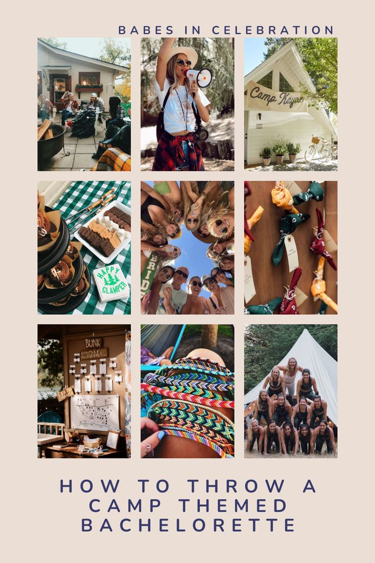 a collage of photos with the words how to throw a camp themed bachelor party