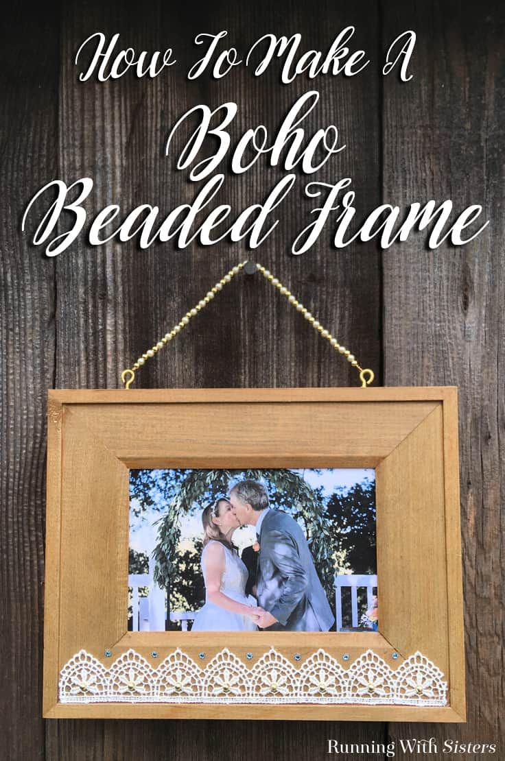 a wooden frame with an image of a bride and groom on it that says how to make a boho beaded frame