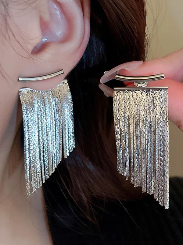 UOOZEE Silver Dangle Tassel Earrings, Silver Trendy Tassel Earrings For Party, Trendy Silver Tassel Earrings For Party, Silver Tassel Earrings For Party, Trendy Party Tassel Earrings, Silver Dangle Tassel Earrings With Fringe, Trendy Silver Dangle Tassel Earrings, Silver Tassel Earrings With Fringe As Gift, Trendy Silver Tassel Drop Earrings