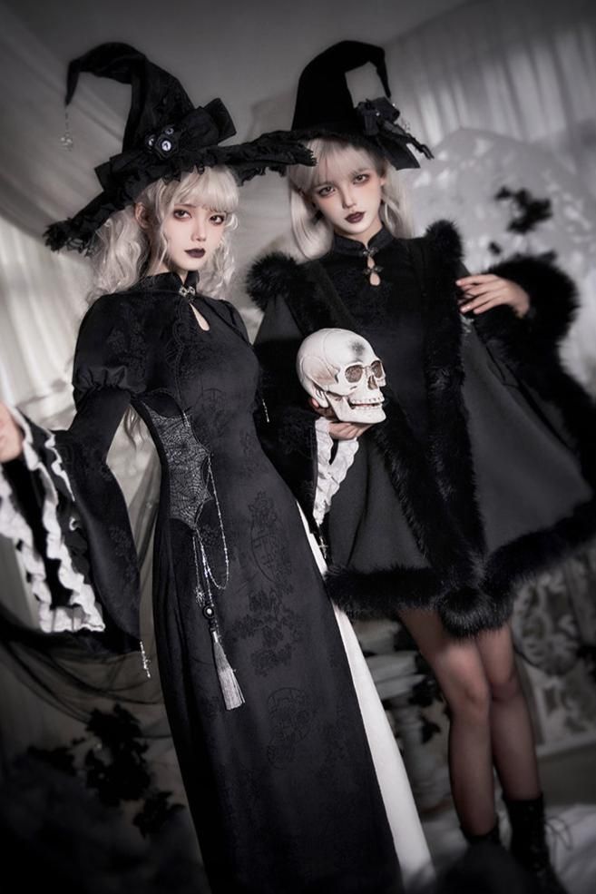 ❤︎[Reserved product] Dark Gothic Witch Hut Mant China Dress Complete Set❤︎

⚠️ Delivery may take about one and a half to 2 months for delivery.
Full set contents [A]: [Long dress + short jacket + big witch hat + gradation tassel + chain + necklace]
Full set contents [B]]: [Long dress + short jacket + Little Witch Hat + Gradation Tassel + Chain + Necklace]
Full set contents [C]: [Short dress + short jacket + big witch hat + gradation tassel + chain + necklace]
Full set contents [D]: [Short dress + short jacket + Little Witch Hat + Gradation Tassel + Chain + Necklace] Big Witch Hat, Witch Hut, Bolero Hat, Spider Web Design, Gothic Witch, Twin Outfits, Chain Accessories, Gothic Dolls, China Dress