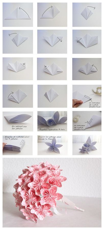 instructions to make origami flowers out of paper