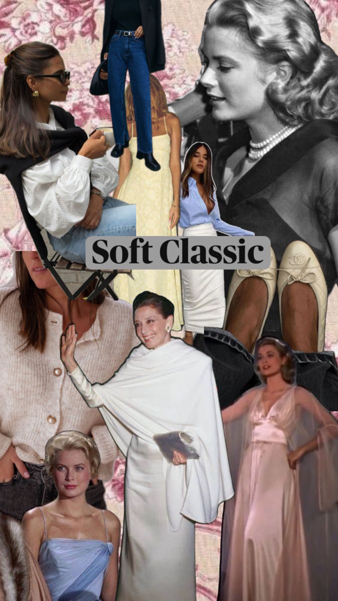 Soft Classic: This type combines the balanced, symmetrical look of Classic with soft, romantic touches. We could focus on flowing fabrics, gentle lines, and feminine details. Classic Kibbe Body Type, Soft Classic Outfits, Springtime Aesthetic, Romantic Style Outfit, Classic Romantic Style, Soft Classic Style, Kibbe Soft Classic, Soft Classic Kibbe, Classic Kibbe