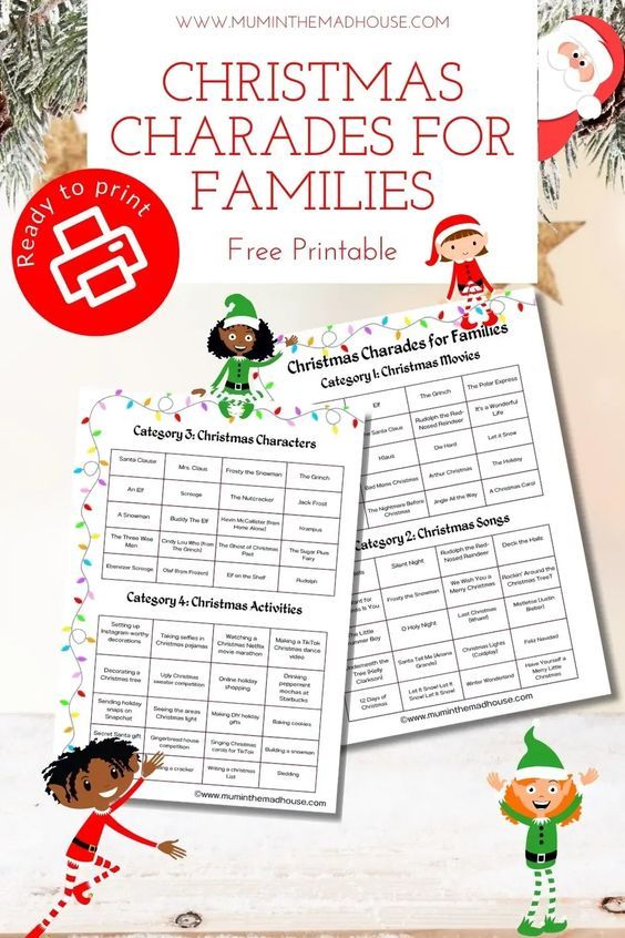 christmas games for families to play in the holiday season, including free printables