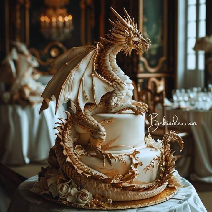 a wedding cake with a dragon on top