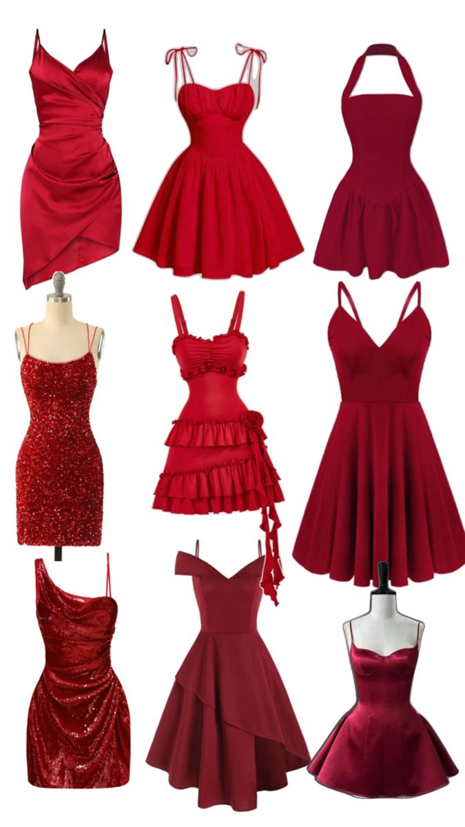 Red A Line Dress Short, Short Red Prom Dresses For Teens, Red Grad Dresses Short, Red Damas Dresses, Short Red Prom Dress, Valentine Dance Dresses, Semi Formal Red Dress, Valentines Dance Outfit, Red Dama Dresses