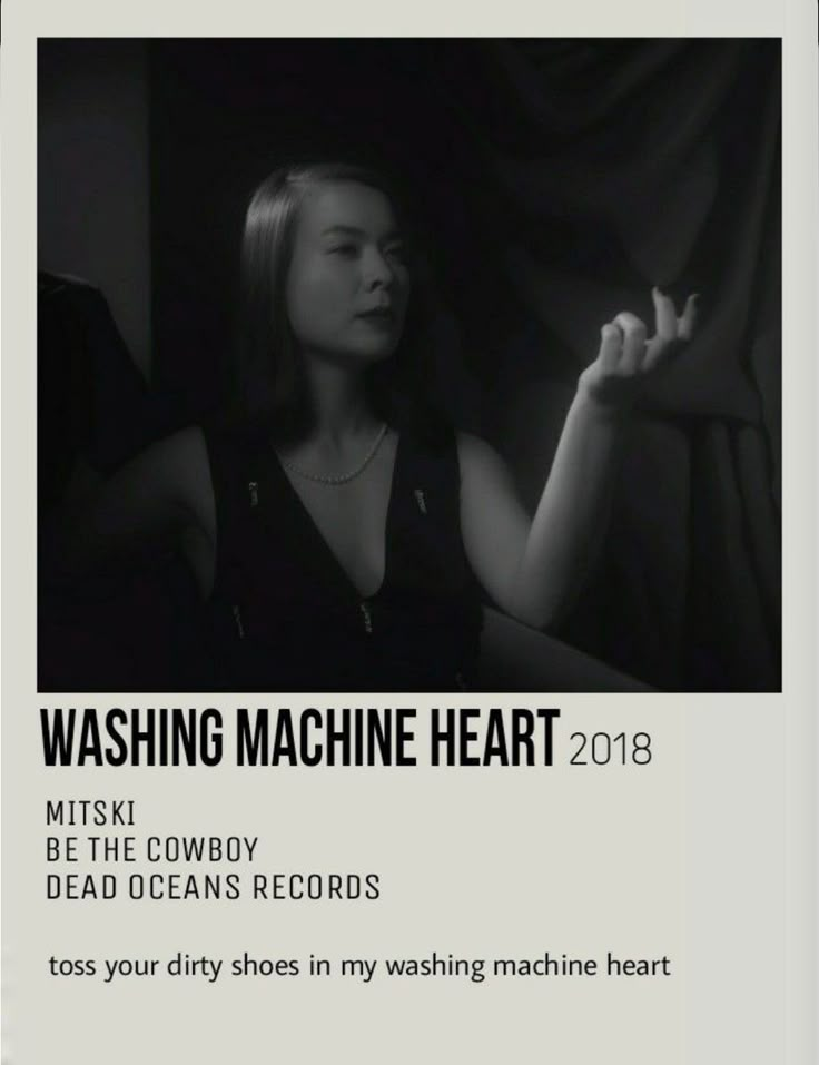 a black and white photo of a woman with the words washing machine heart on it