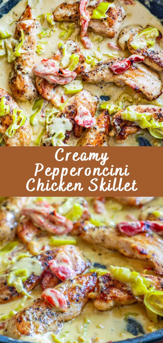 the creamy pepperoni chicken skillet is ready to be eaten