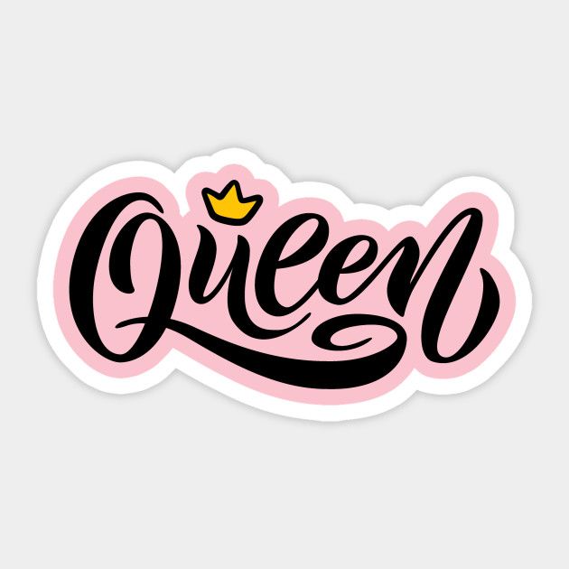 the word queen in black and pink with a gold crown on it's head