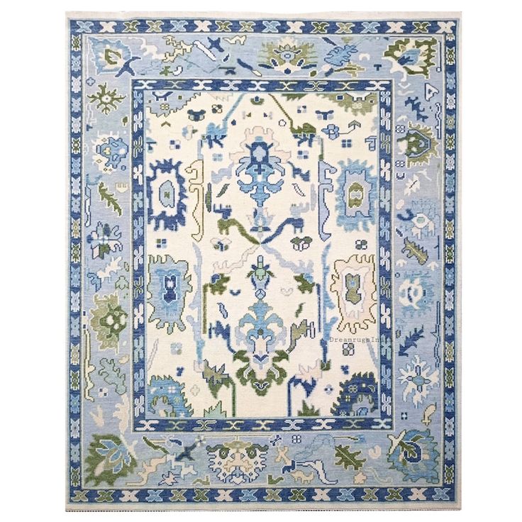 Beautiful Oushak Persian Rug in Cream and Blue With Green Accent for Living Room Rug With Home Decor in 810,9x12,10x14 Area Rug. - Etsy Blue And Green Rug, 10x14 Area Rug, Space Theme Classroom, Grand Millennial Style, Carriage House Garage, Dining Room Decorating, Colour My World, Lake Travis, Entry Hall